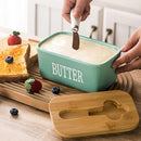 Butter Box with Knife Rectangular Cheese Container with Wooden Lid for Kitchen - Red