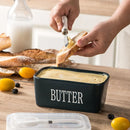 Butter Box with Knife Rectangular Cheese Container with Wooden Lid for Kitchen - Blue