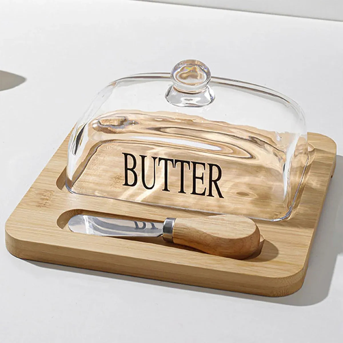 Butter Dish Glass Lid Cheese Cake Dessert Box Storage Container Kitchen Table