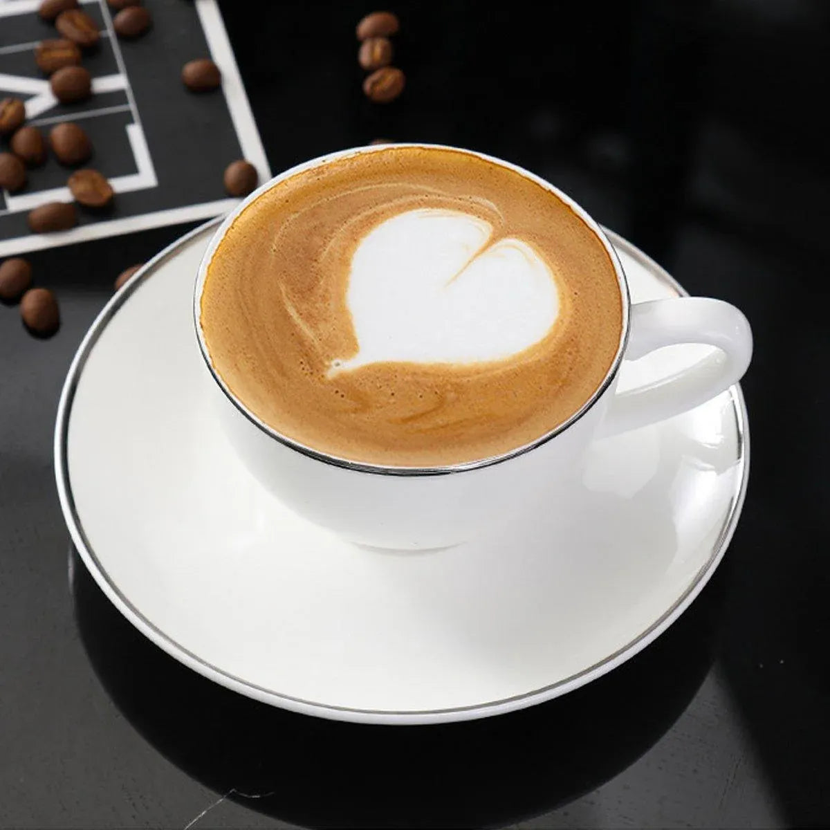6PCS Ceramic Coffee Cup and Saucer Set Apricot Tea Cup with Ear Hotel Coffee Cup - 160ml