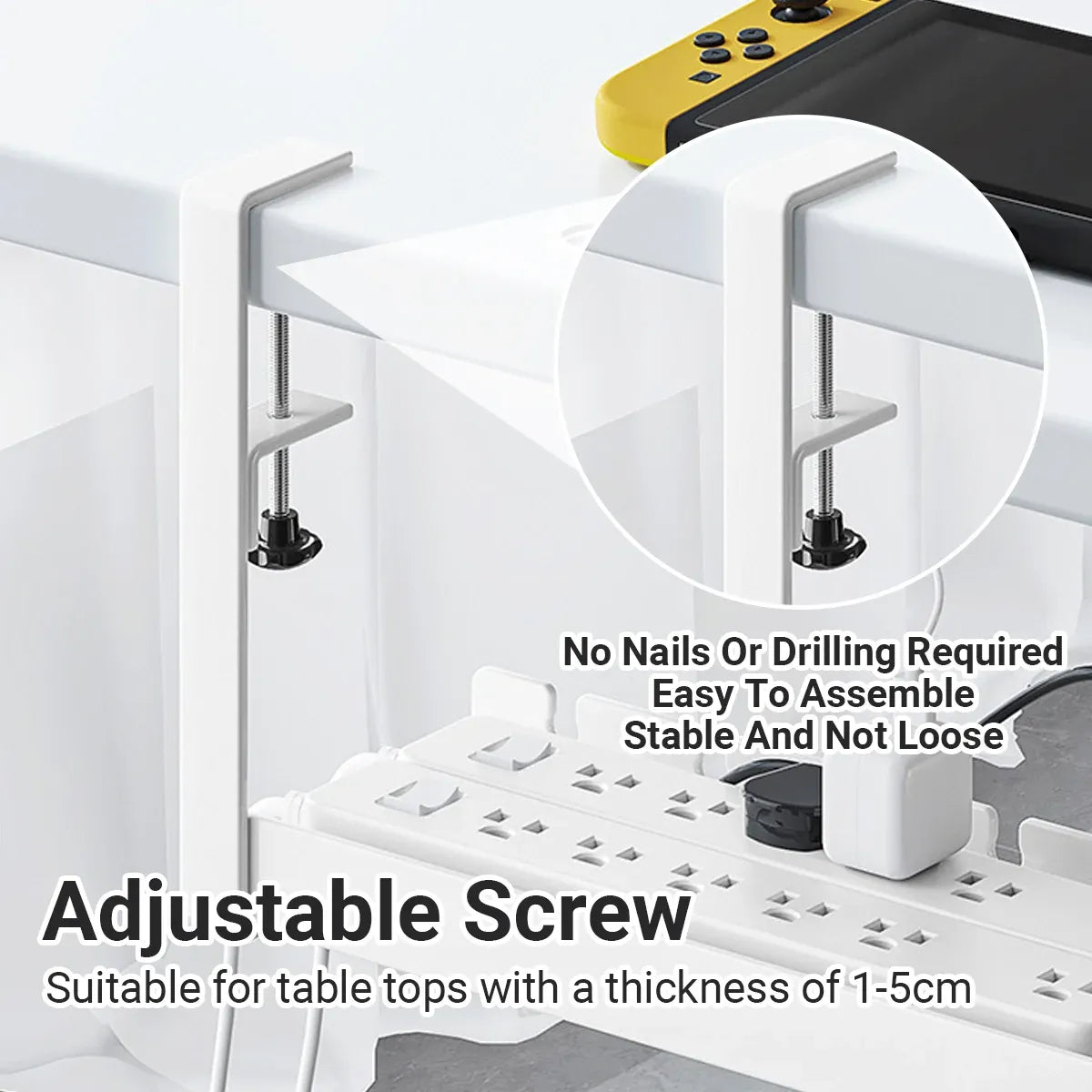 Under Table Cable Management Rack Wire Organizer Power Strip Holder for Home - 40cm