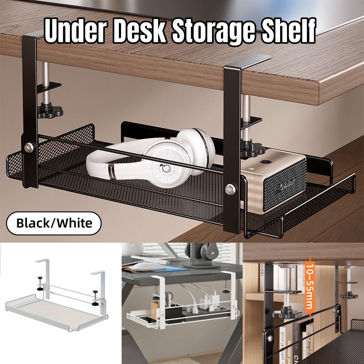 Under Desk Storage Shelf Hidden Drawer Organizer for Office Home Table Space - White