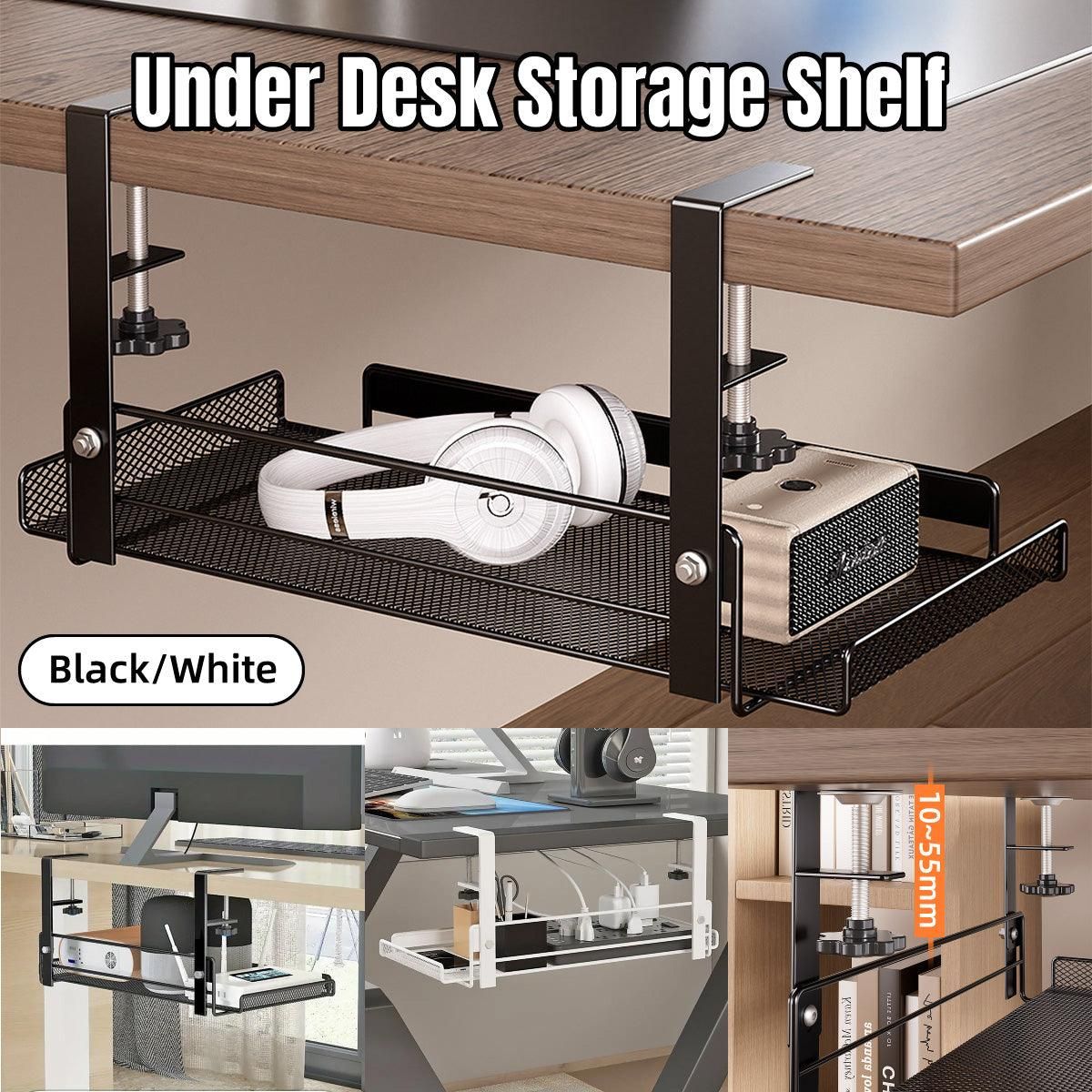 Under Desk Storage Shelf Hidden Drawer Organizer for Office Home Table Space - White