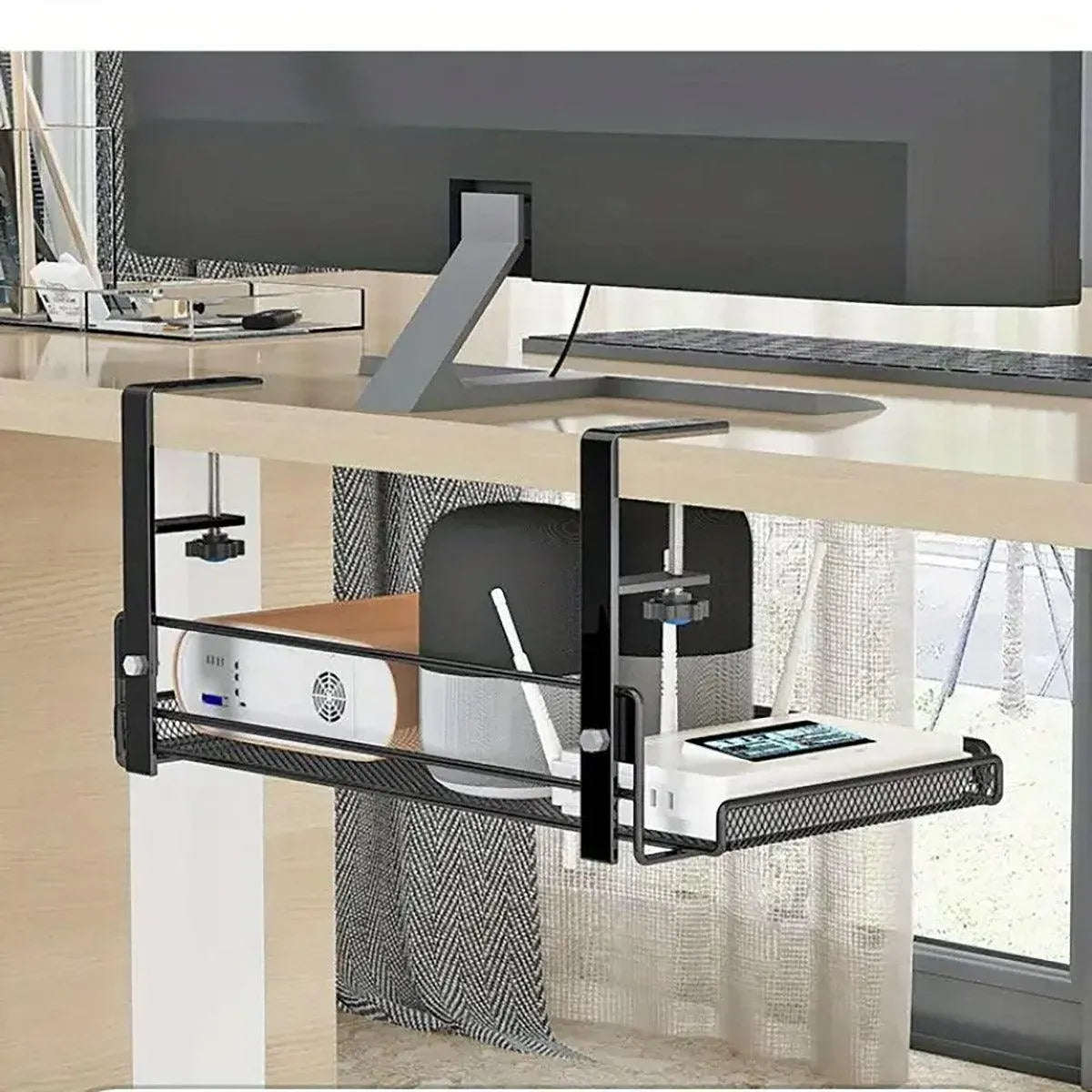 Under Desk Storage Shelf Hidden Drawer Organizer for Office Home Table Space - White