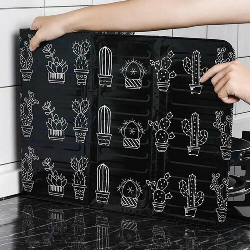 Kitchen Oil Splash Guard Wall Foil Protector Stove Cover Removable Baffle Screen - Cactus