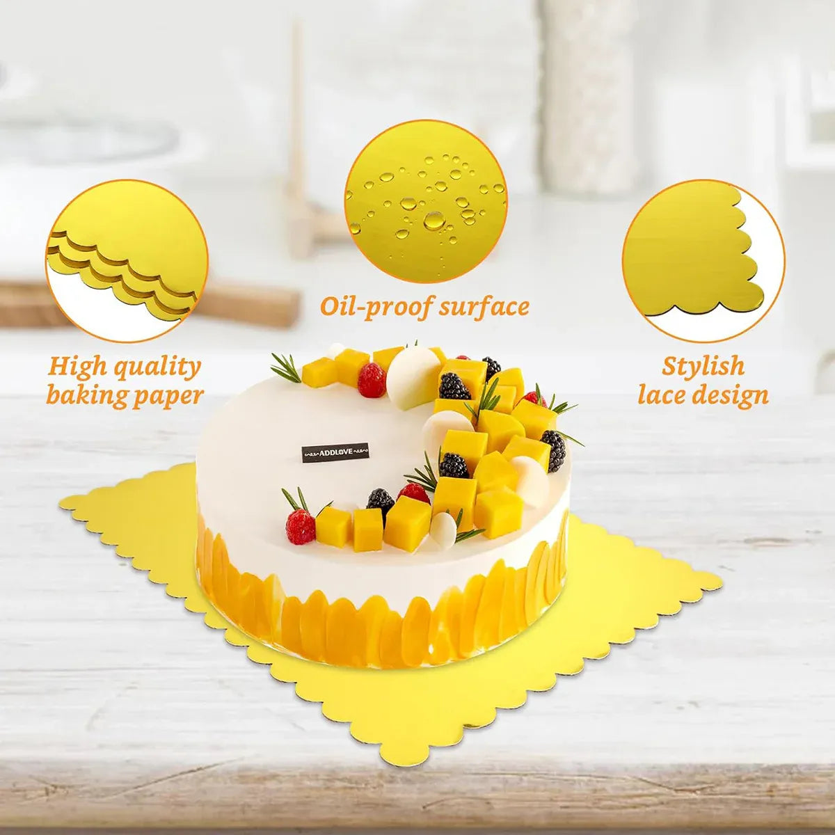 Corrugated Cake Base Cardboard Rectangle Wavy Edge Bakery Pastry Display Tray - Gold