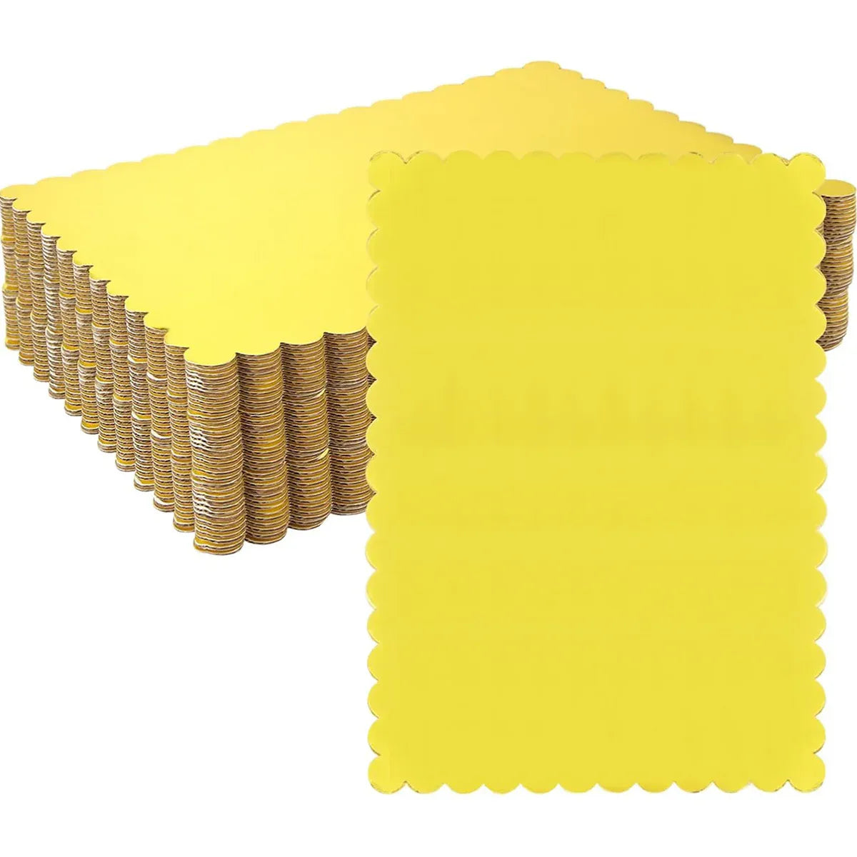 Corrugated Cake Base Cardboard Rectangle Wavy Edge Bakery Pastry Display Tray - Gold