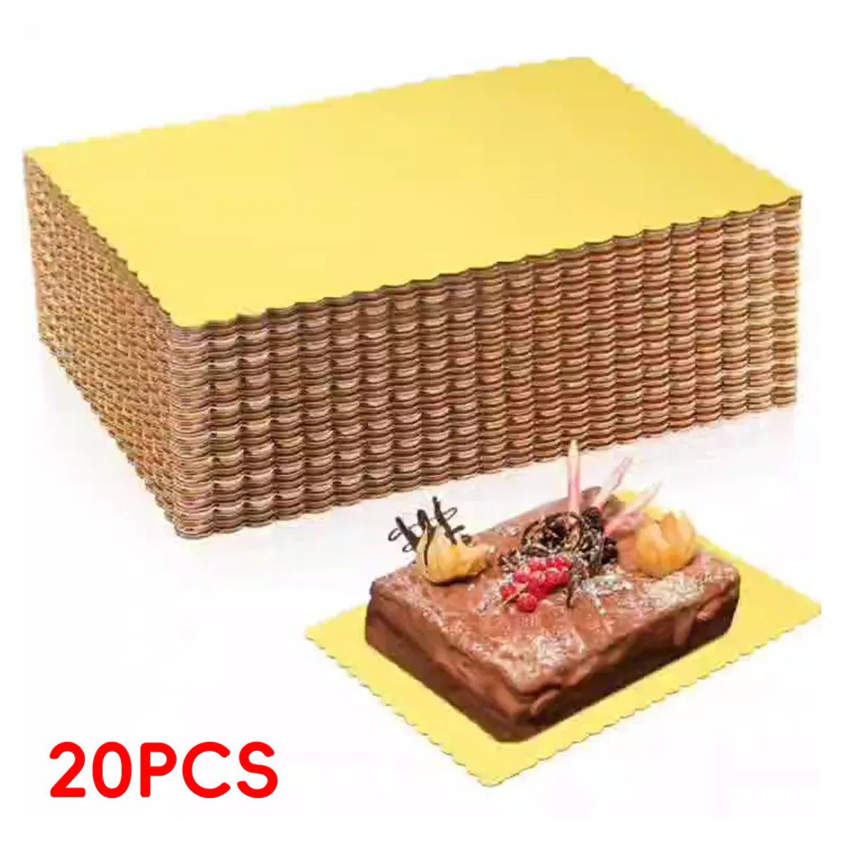 Corrugated Cake Base Cardboard Rectangle Wavy Edge Bakery Pastry Display Tray - Gold