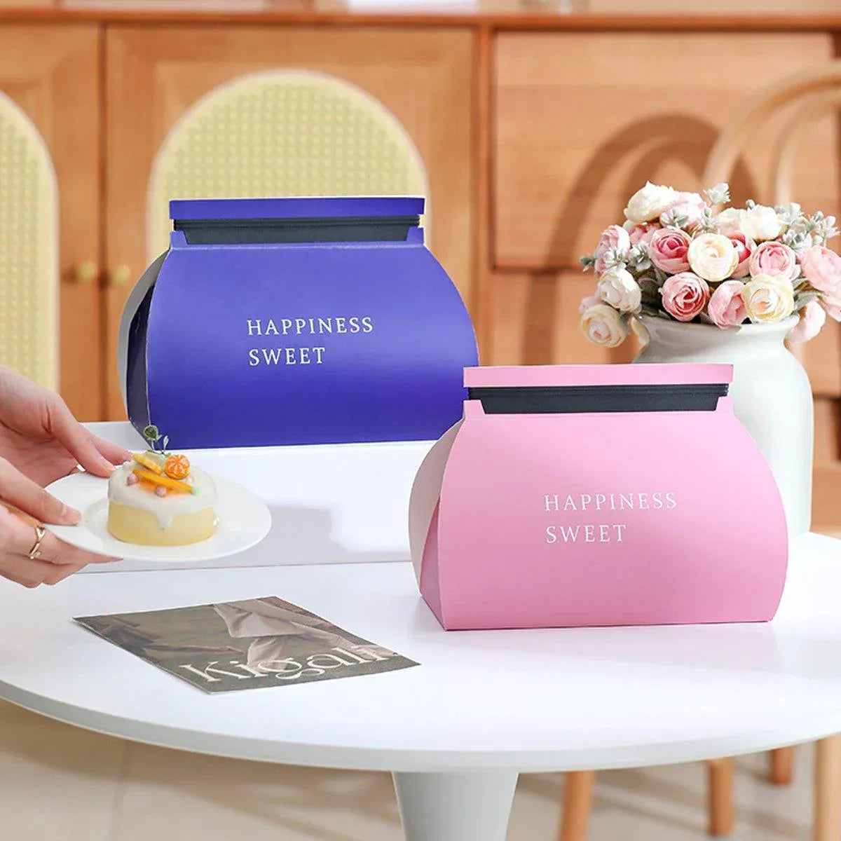 10pcs Pastry Box Mousse Layer Cake Roll Towel Roll Packaging Box Bakery Supplies - Pink