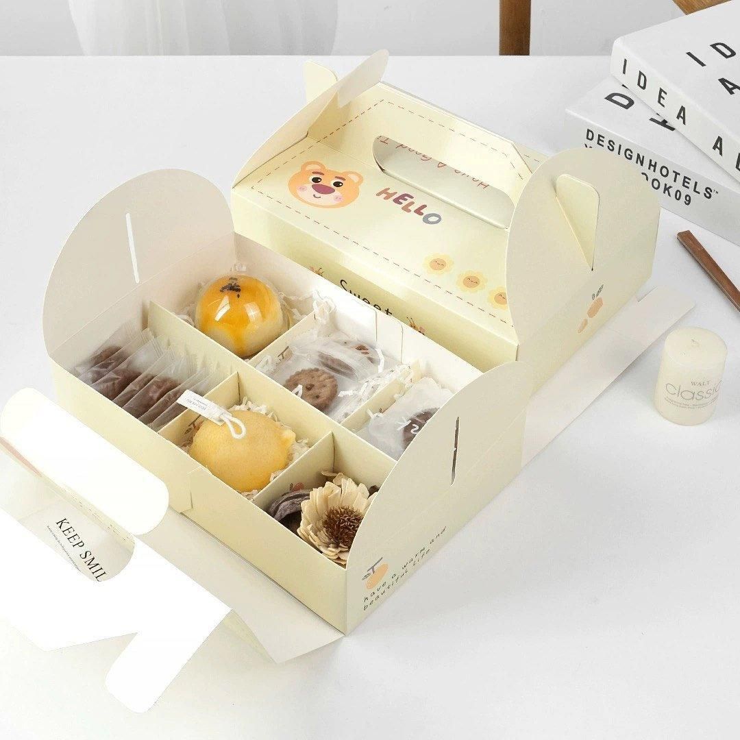 10 Pack Cake Box Set Cardstock Printed Partitioned Interior for Macarons Pastrie