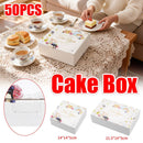 50Pcs Pastry Gift Box Cookie Tart Packaging Flower Pattern Bakery Box Easy Fold - 14x14x5CM