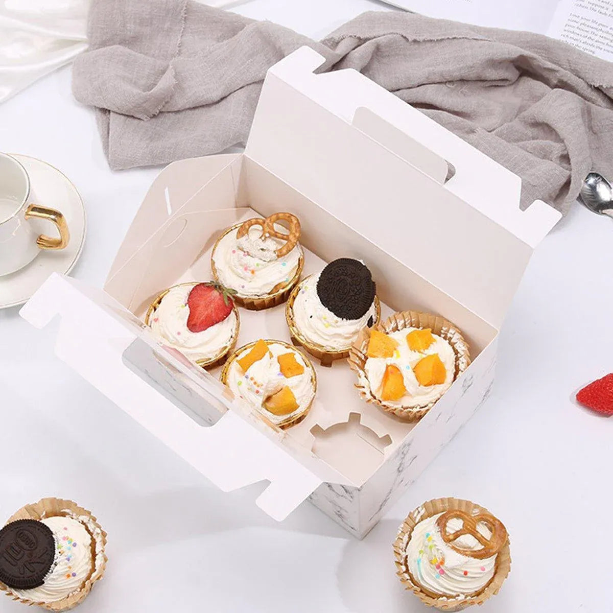 25pcs Portable Cupcake Packaging Box with Transparent Window for Easy Opening - Brown-2Cup