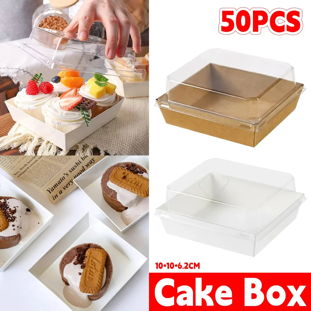 50Pcs Cake Sandwich Takeaway Box Bakery Packaging Outdoor Party Picnic Boxes - Kraft