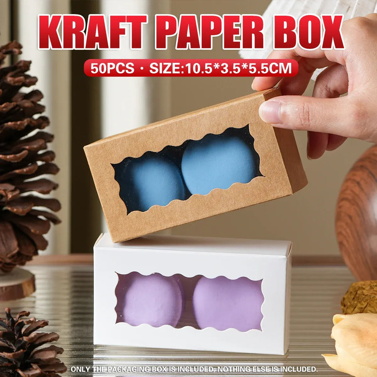 50PCS Kraft Paper Gift Box with Clear Window 10.5x3.5x5.5cm Khaki/White Sturdy - Khaki