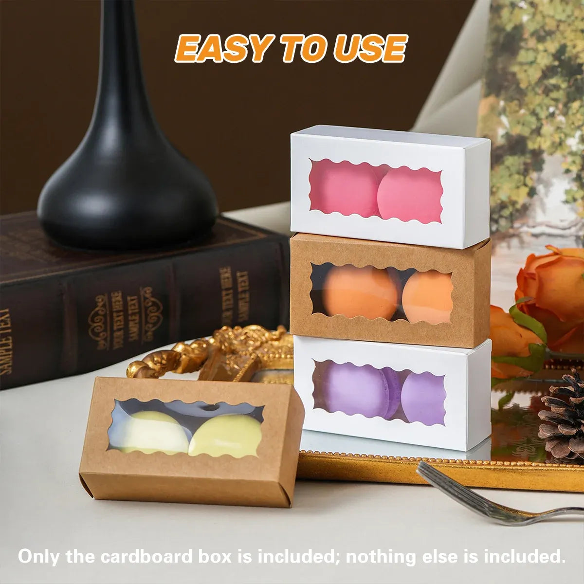 50PCS Kraft Paper Gift Box with Clear Window 10.5x3.5x5.5cm Khaki/White Sturdy - Khaki