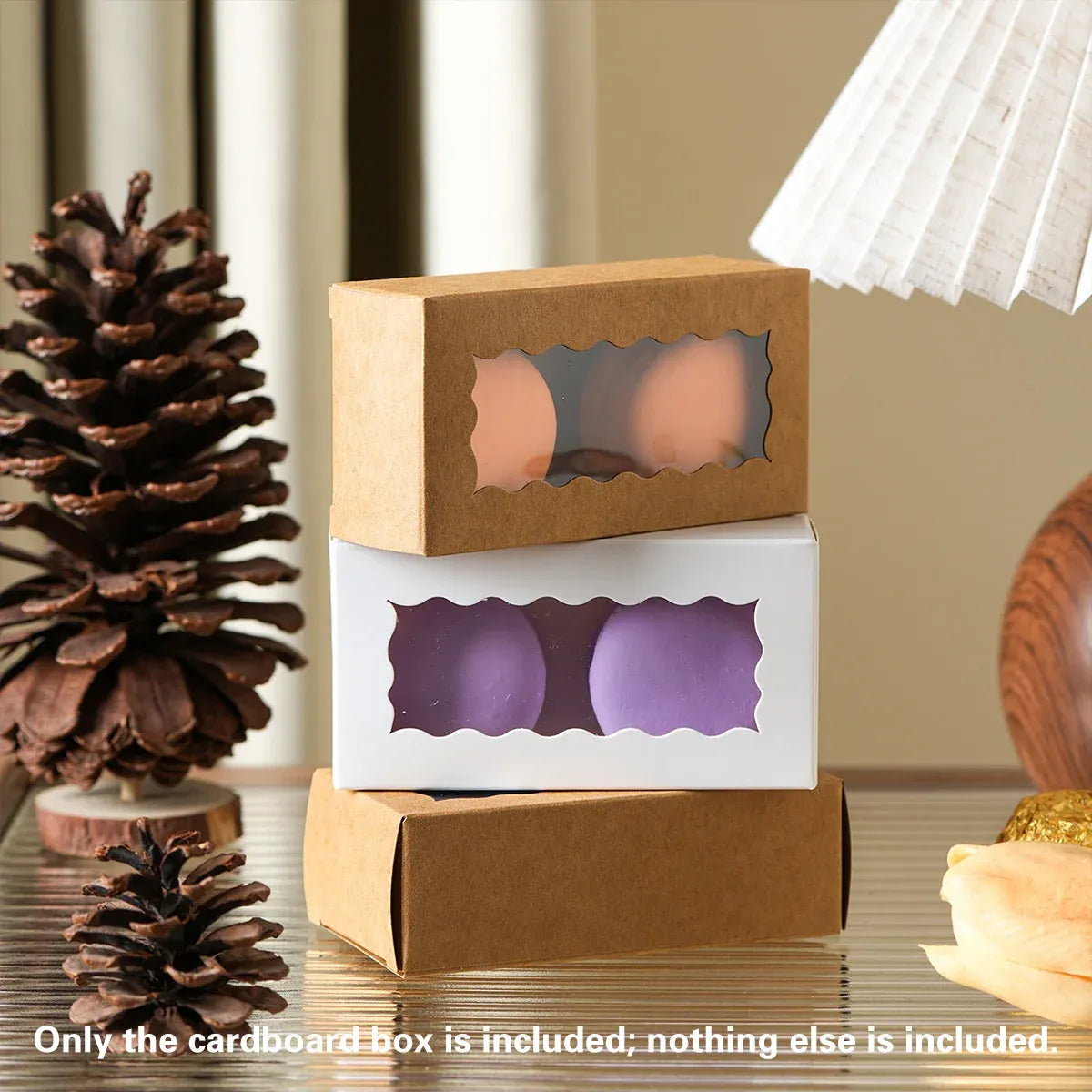 50PCS Kraft Paper Gift Box with Clear Window 10.5x3.5x5.5cm Khaki/White Sturdy - Khaki