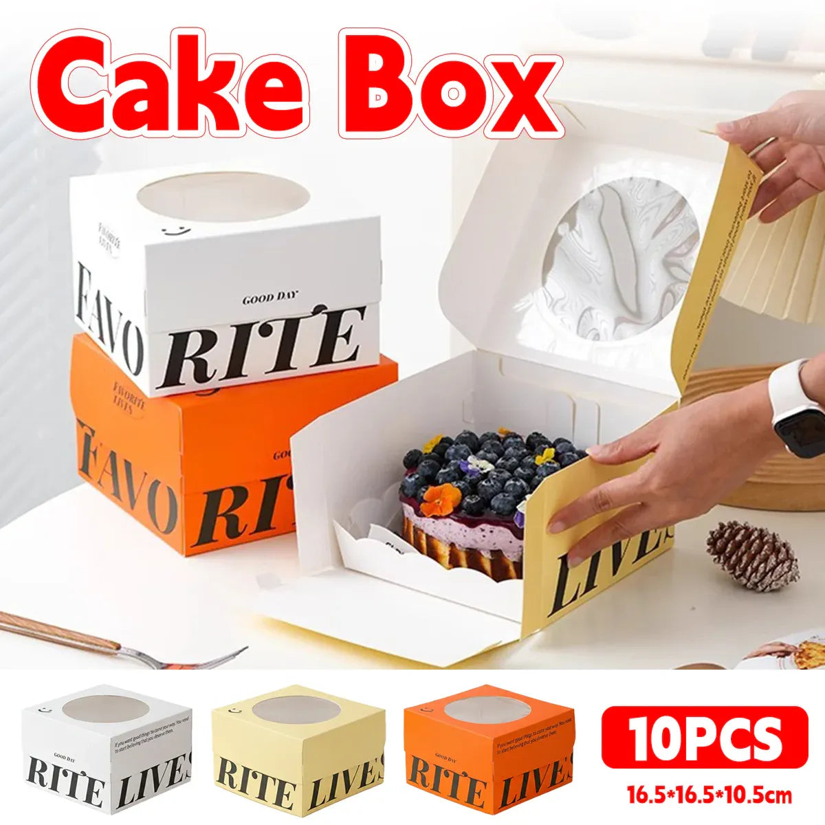 10Pcs Clear Window Cake Dessert Takeaway Box Bakery Packaging For Party Cupcake - Orange
