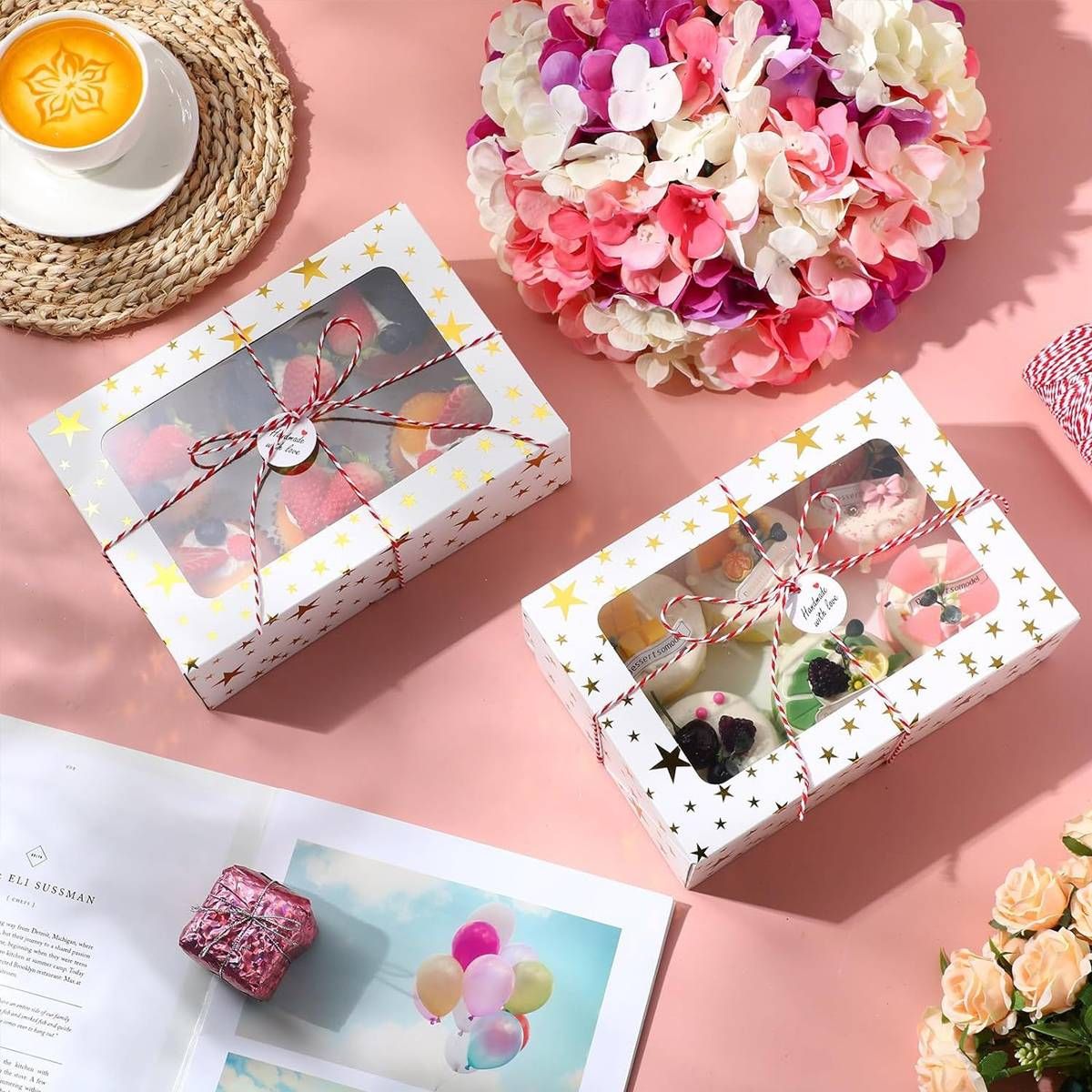 10 Pcs Window Cake Box Gold Star Kraft Cardboard Bakery Party Dessert Gift Box - Star