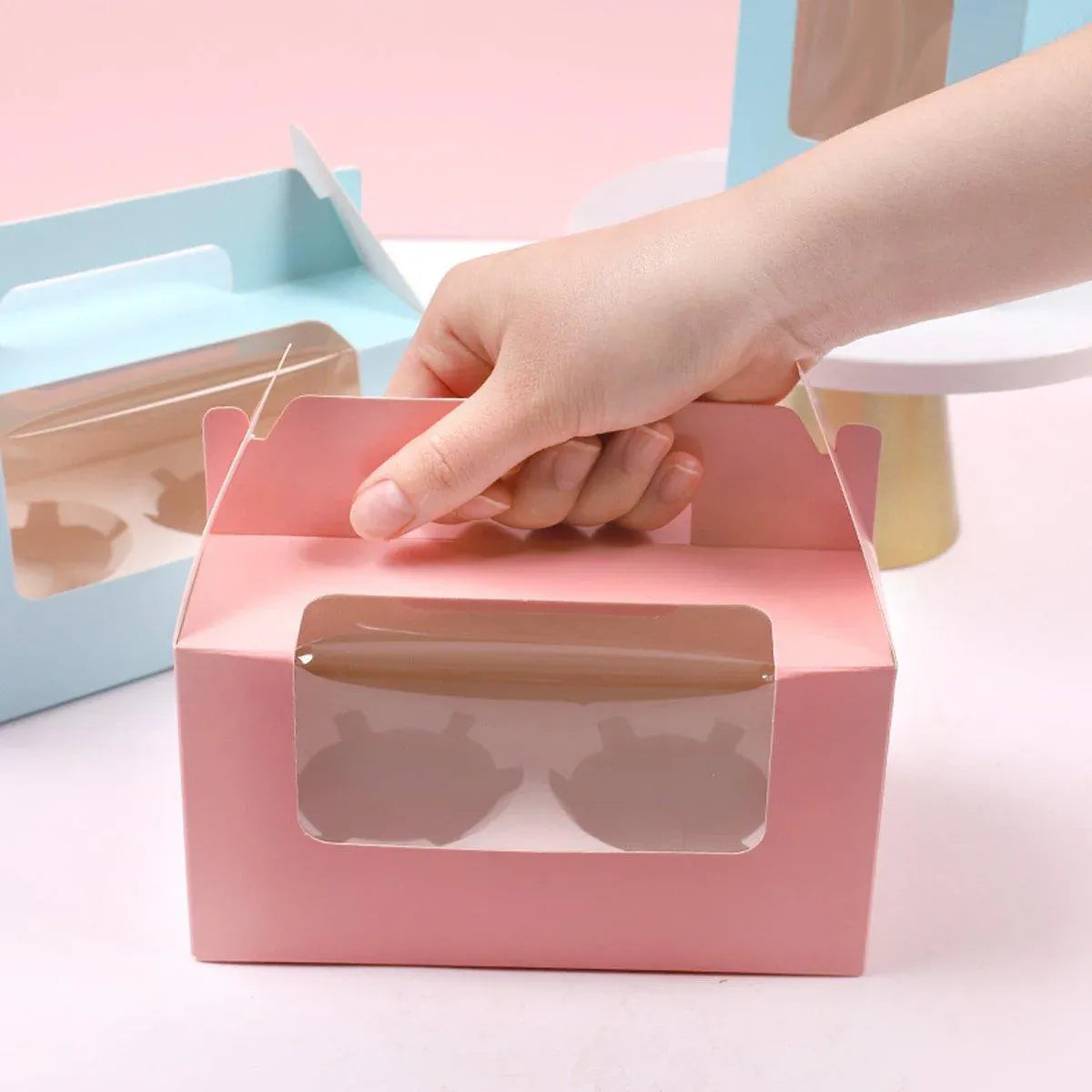25pcs Portable Cupcake Packaging Box with Transparent Window for Easy Opening - White-6Cup