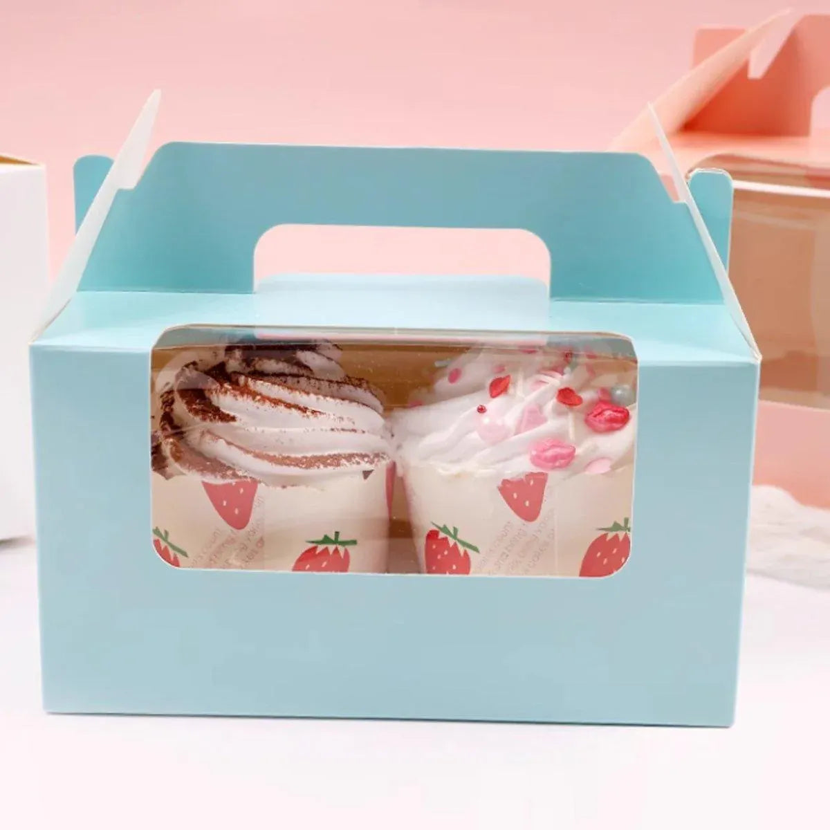 25pcs Portable Cupcake Packaging Box with Transparent Window for Easy Opening - White-6Cup