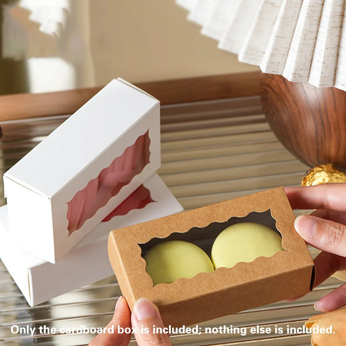 50PCS Kraft Paper Gift Box with Clear Window 10.5x3.5x5.5cm Khaki/White Sturdy - White