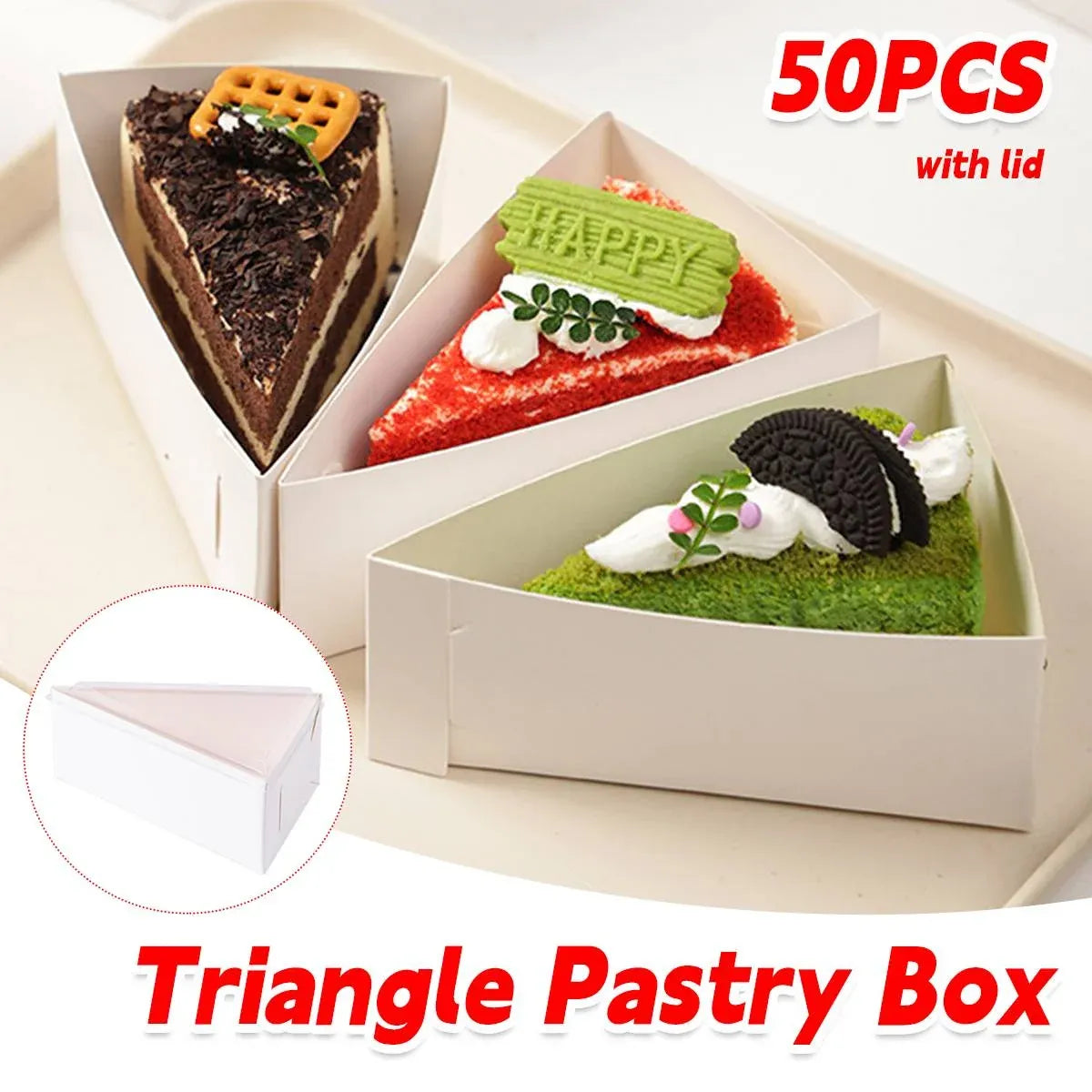 50 Pcs Triangular Cake Slice Box Cardboard Dessert Takeaway Pastry Container