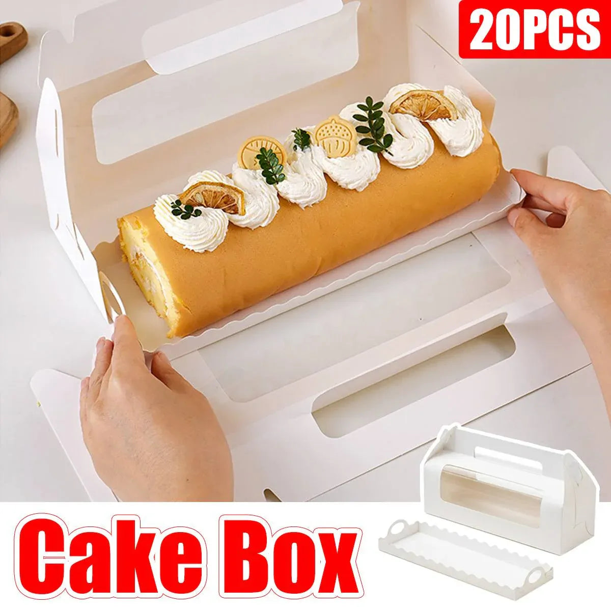 20Pcs Window Cake Roll Packaging Box with Handle Bakery Takeaway Party Dessert