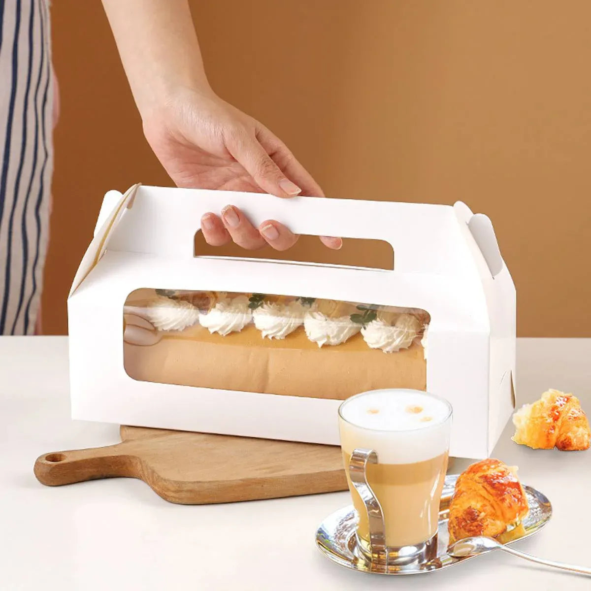 20Pcs Window Cake Roll Packaging Box with Handle Bakery Takeaway Party Dessert