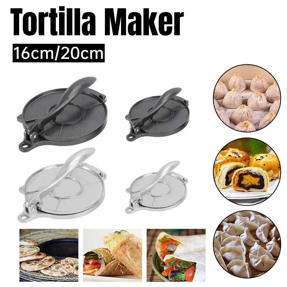 16/20cm Premium Tortilla Press Flat Bread Maker Taco Roti Chapati Health Food - Black-16cm