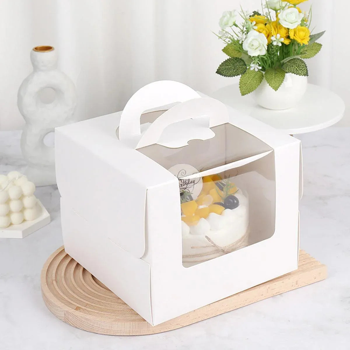 50pcs Portable Cake Boxes with Open Window for Birthday Party Cake Packaging - 4inch