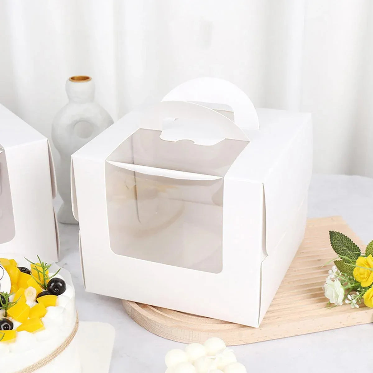 50pcs Portable Cake Boxes with Open Window for Birthday Party Cake Packaging - 4inch