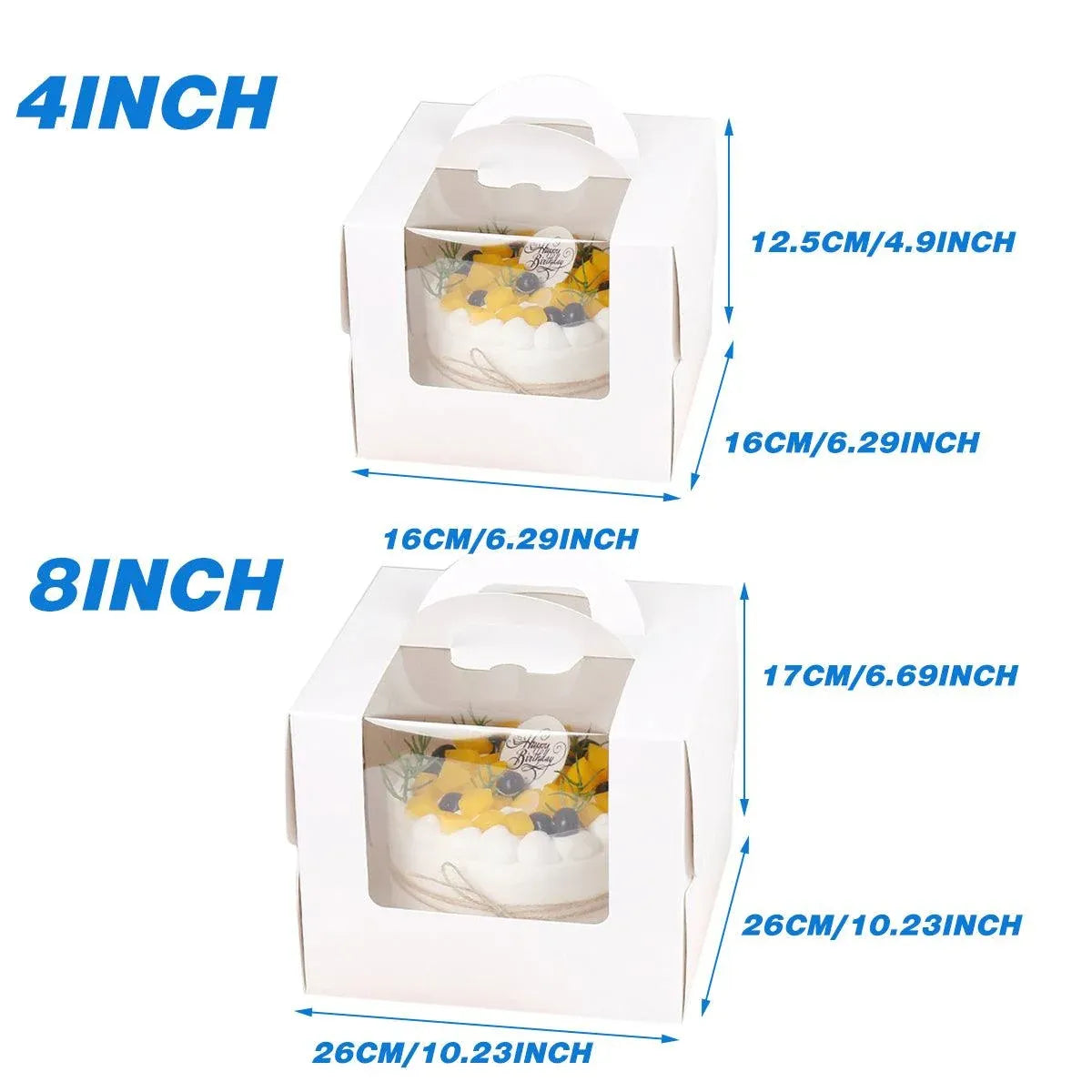 50pcs Portable Cake Boxes with Open Window for Birthday Party Cake Packaging - 8inch