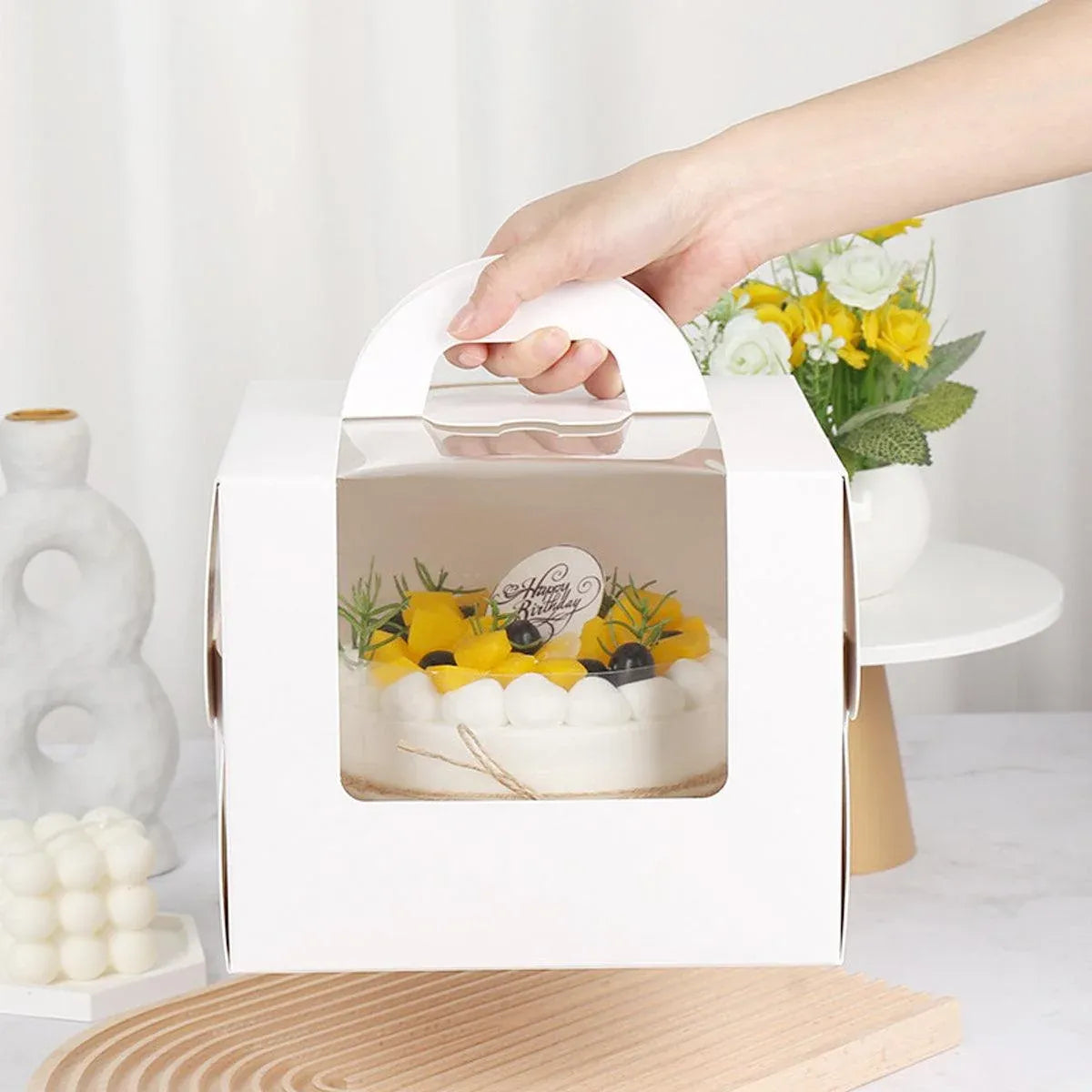 50pcs Portable Cake Boxes with Open Window for Birthday Party Cake Packaging - 8inch