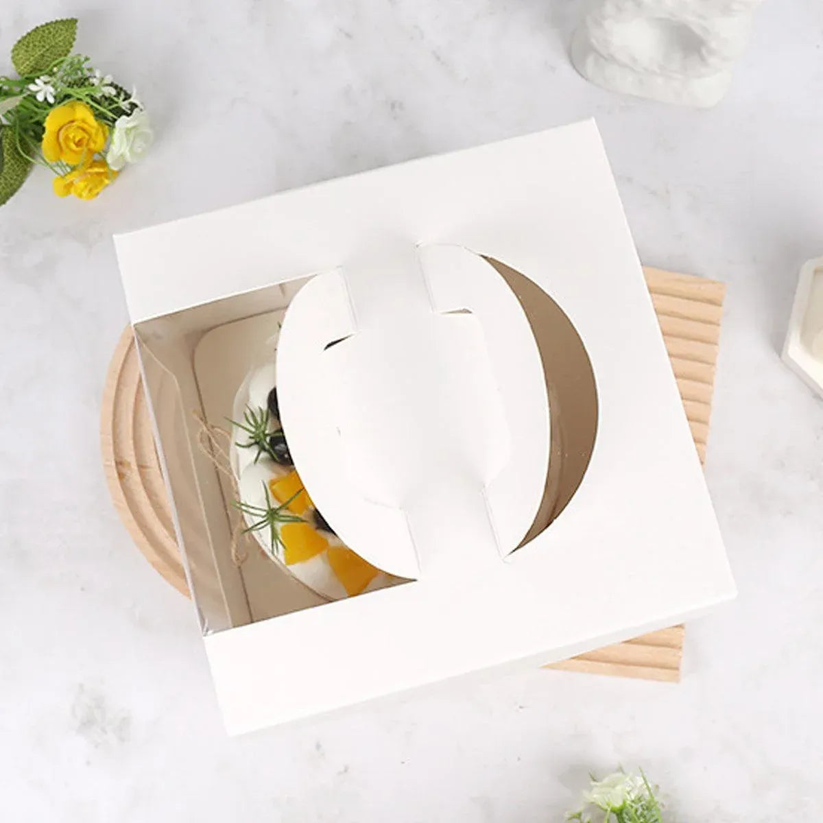 50pcs Portable Cake Boxes with Open Window for Birthday Party Cake Packaging - 8inch