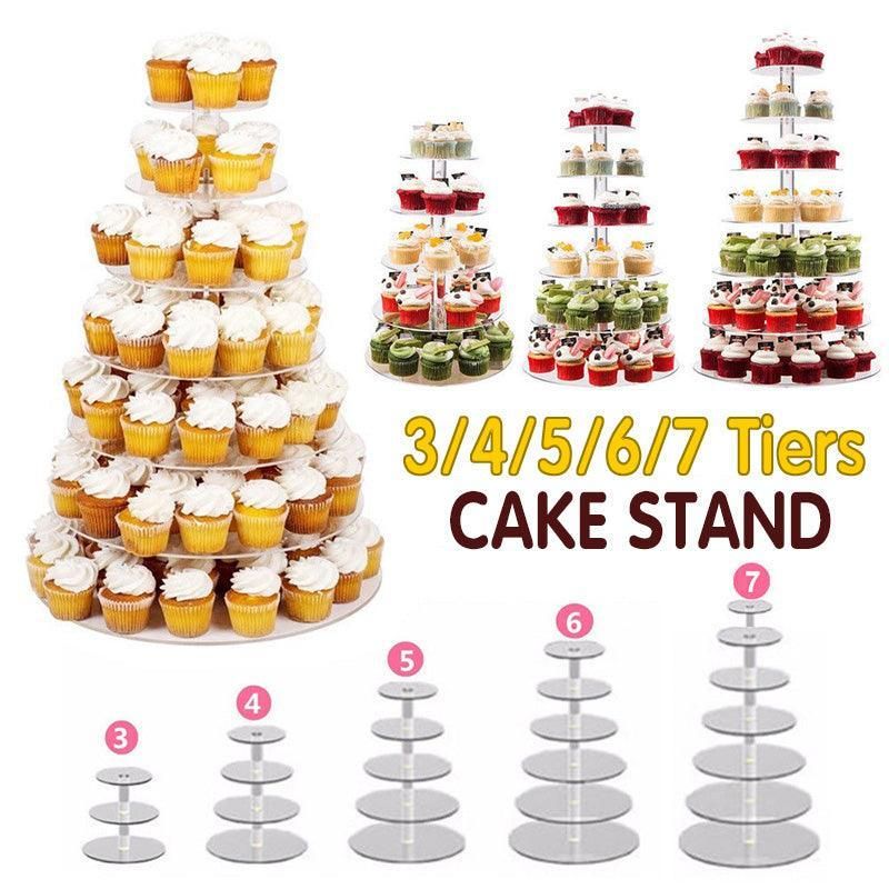 Acrylic Cupcake Tower 3 4 5 6 7 Tier Clear Cake Stand for Wedding Party - 5 Tiers