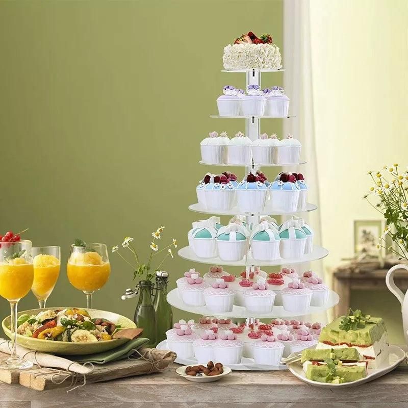 Acrylic Cupcake Tower 3 4 5 6 7 Tier Clear Cake Stand for Wedding Party - 5 Tiers