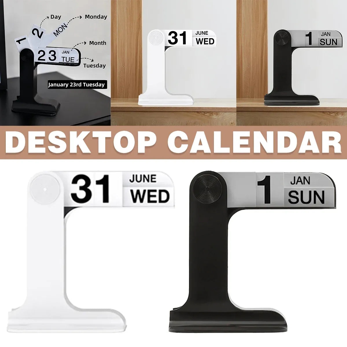 Creative Desktop Flip Calendar Table Calendar For Living Room Office Decorative - White