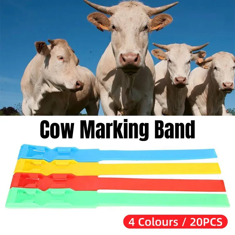 Cow Identification Bands 20PCS Adjustable Foot Rings Multi Colour Tags Livestock - Yellow