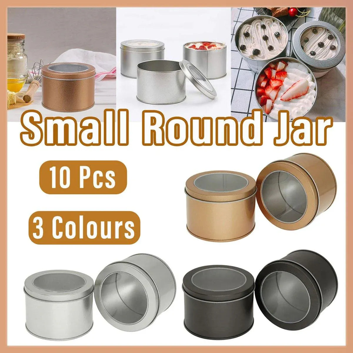 10pcs Open Window Cake Tin Box Bakery Biscuit Packaging Storage Tin Box Set - Gold