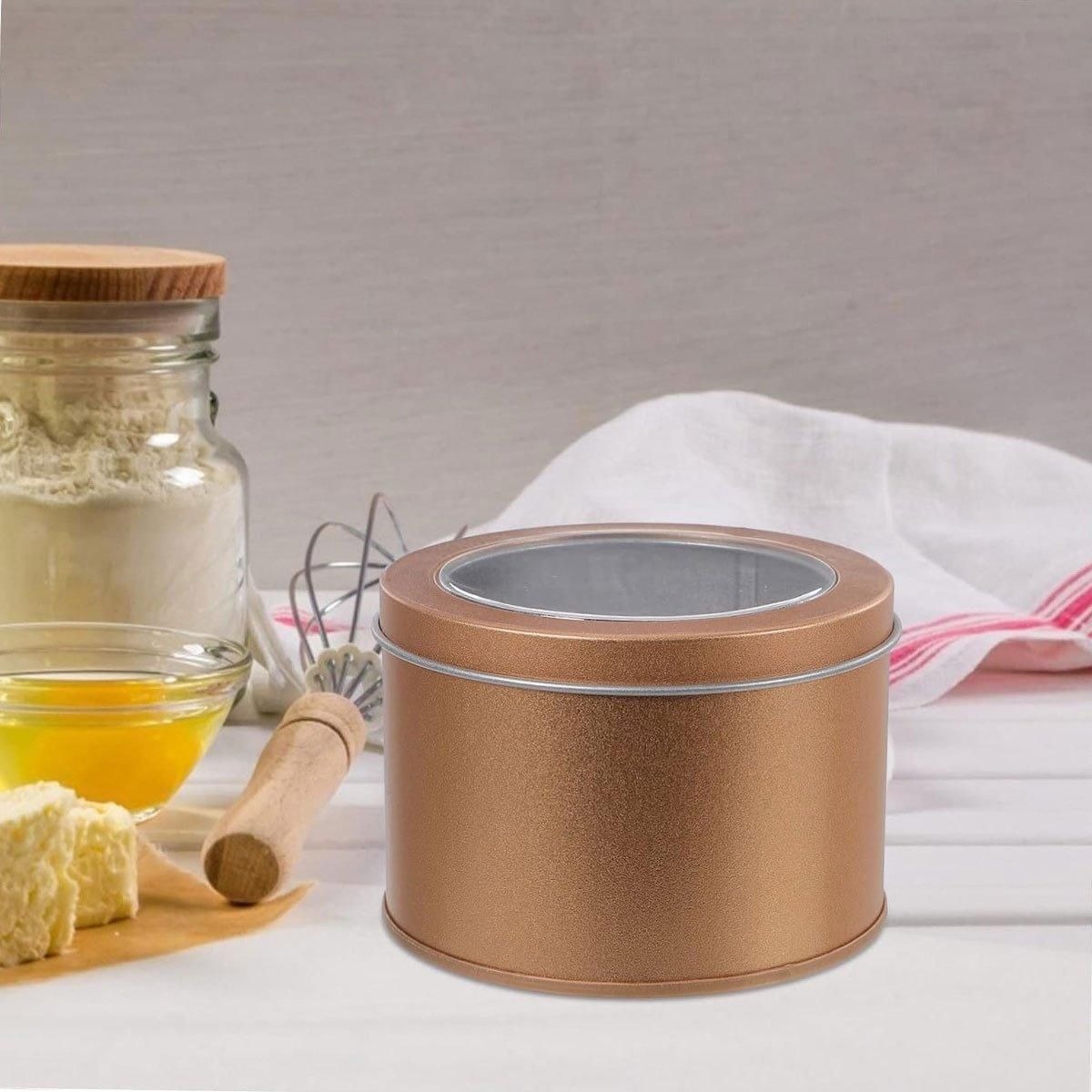 10pcs Open Window Cake Tin Box Bakery Biscuit Packaging Storage Tin Box Set - Gold