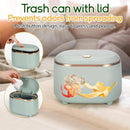 Small Desktop Trash Can Oval Pop Up Lid Rubbish Bin Waste Organizer Container - Green