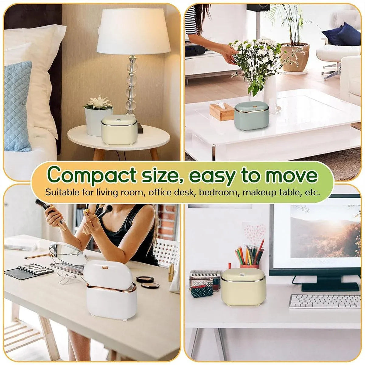 Small Desktop Trash Can Oval Pop Up Lid Rubbish Bin Waste Organizer Container - Green