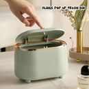 Small Desktop Trash Can Oval Pop Up Lid Rubbish Bin Waste Organizer Container - Green
