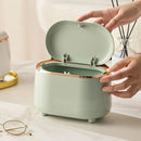 Small Desktop Trash Can Oval Pop Up Lid Rubbish Bin Waste Organizer Container - Green