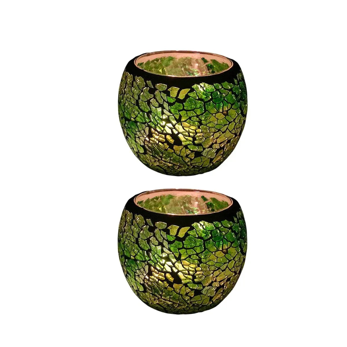 2Pcs Fashion European Glass Mosaic Candle Cups Decorative Tabletop Home Decor - Green