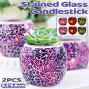 2Pcs Fashion European Glass Mosaic Candle Cups Decorative Tabletop Home Decor - Red