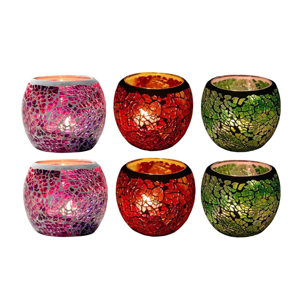2Pcs Fashion European Glass Mosaic Candle Cups Decorative Tabletop Home Decor - Red