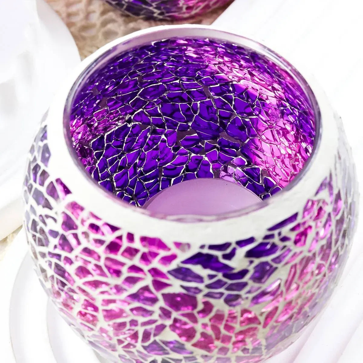 2Pcs Fashion European Glass Mosaic Candle Cups Decorative Tabletop Home Decor - Red