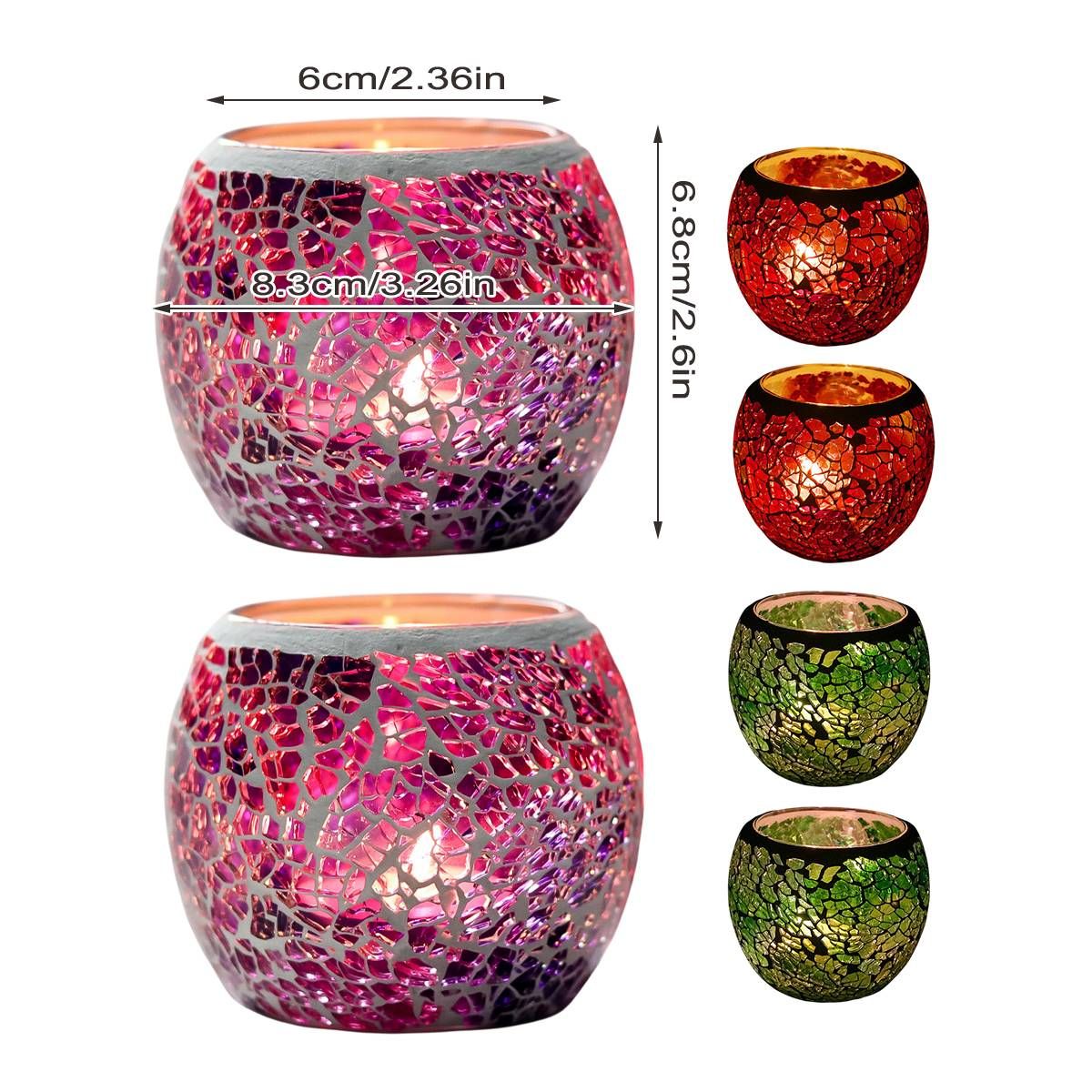 2Pcs Fashion European Glass Mosaic Candle Cups Decorative Tabletop Home Decor - Purple