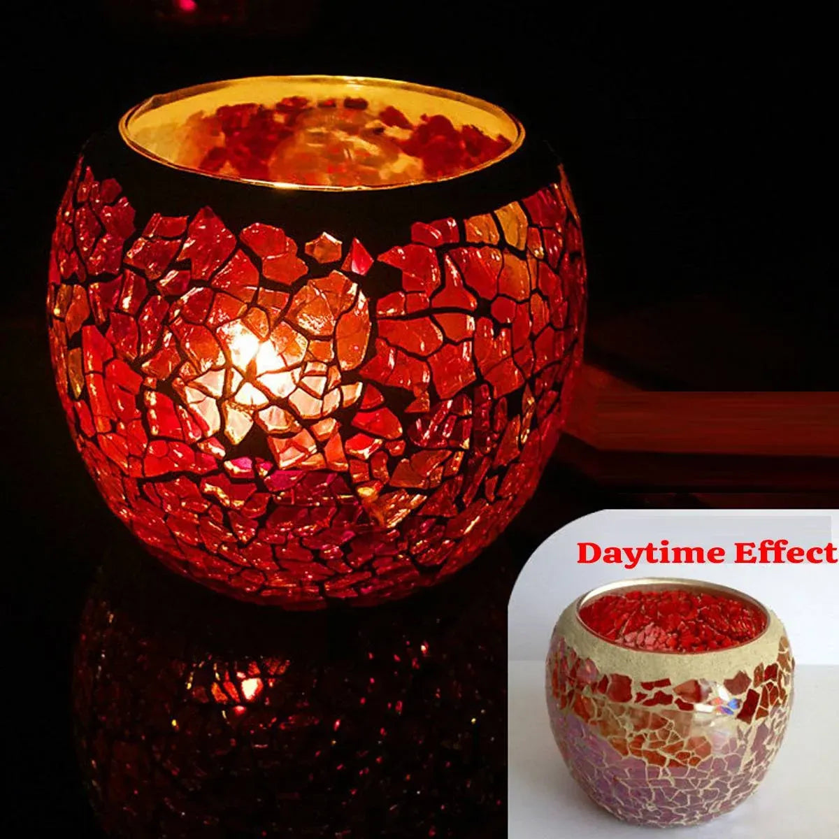 2Pcs Fashion European Glass Mosaic Candle Cups Decorative Tabletop Home Decor - Purple